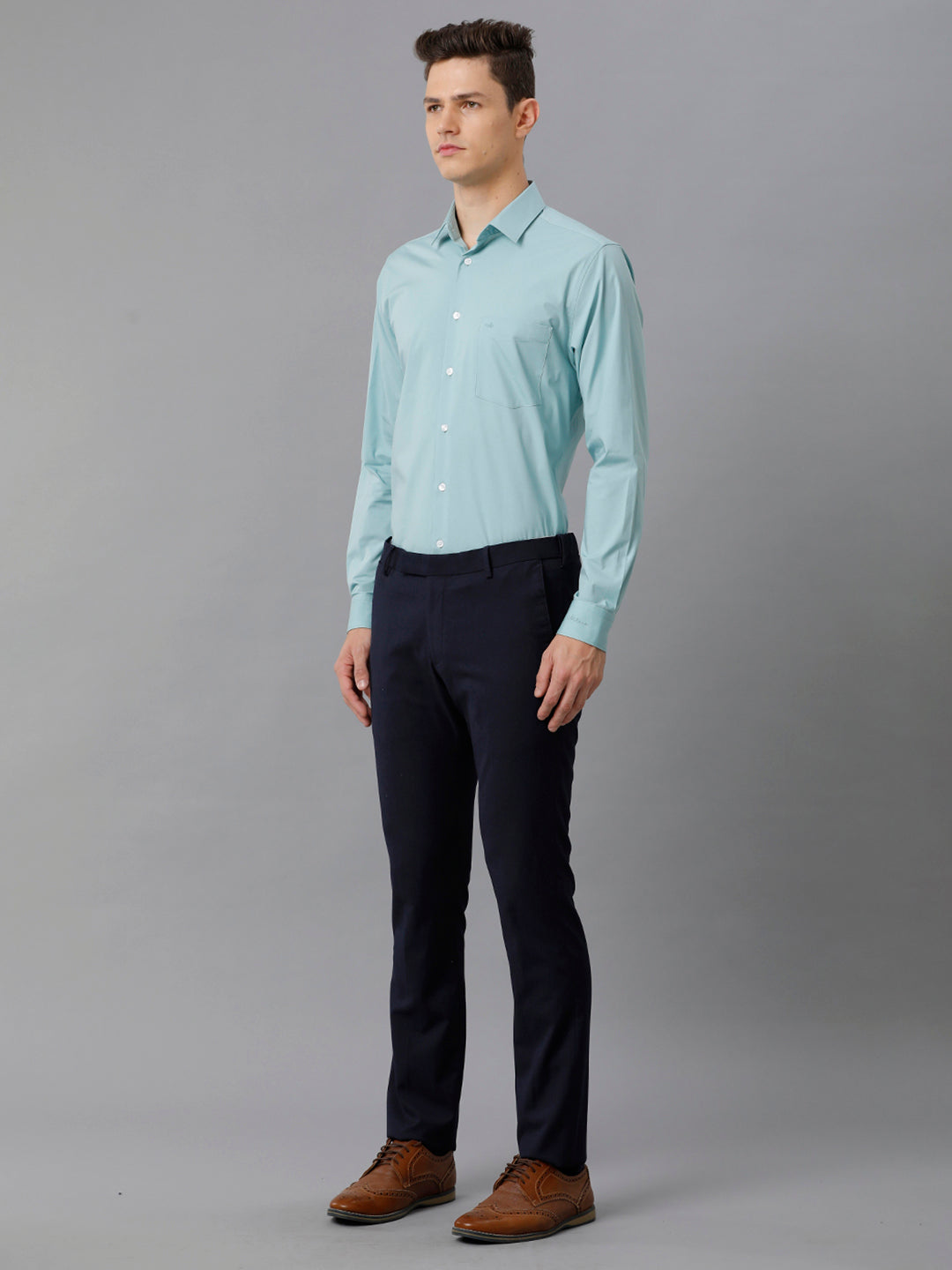 Aldeno Mens Slim Fit Solid Teal Formal Cotton Stretch Shirt (CASON)