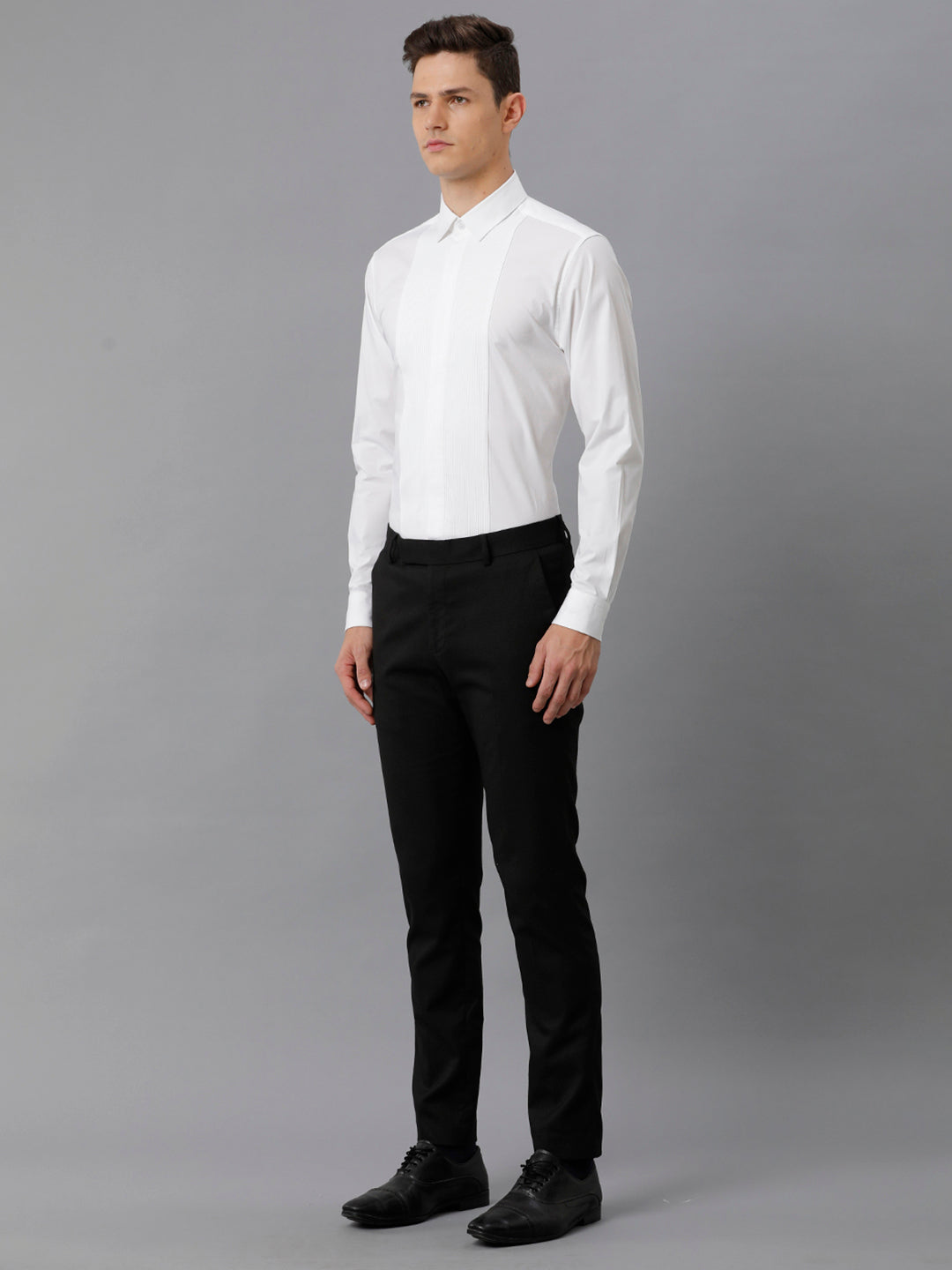 Aldeno Mens Slim Fit White Formal Cotton Stretch Bib Shirt (CORE)