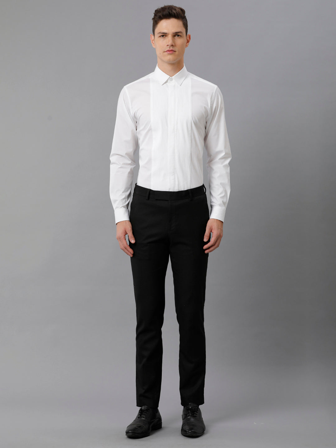 Aldeno Mens Slim Fit White Formal Cotton Stretch Bib Shirt (CORE)