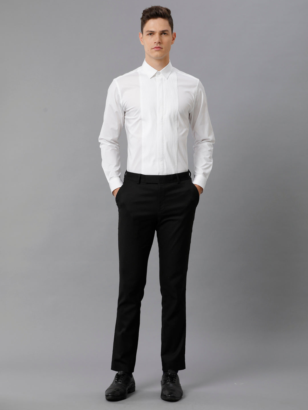 Aldeno Mens Slim Fit White Formal Cotton Stretch Bib Shirt (CORE)