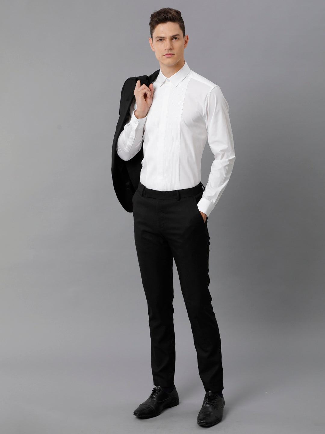 Aldeno Mens Slim Fit White Formal Cotton Stretch Bib Shirt (CORE)