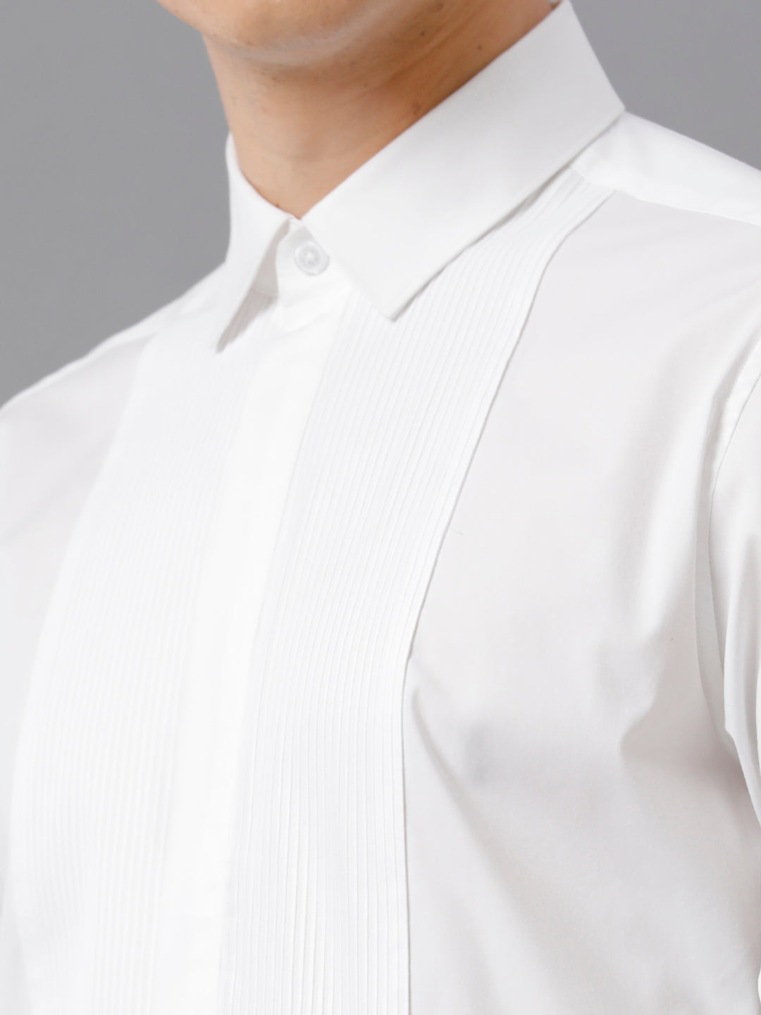 Aldeno Mens Slim Fit White Formal Cotton Stretch Bib Shirt (CORE)