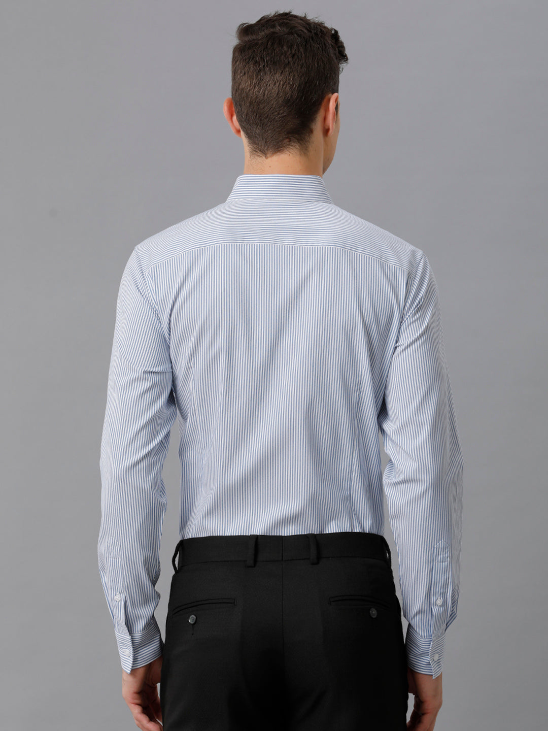 Aldeno Mens Slim Fit Stripe Blue/White Casual Cotton Blend Stretch Shirt (TURI)
