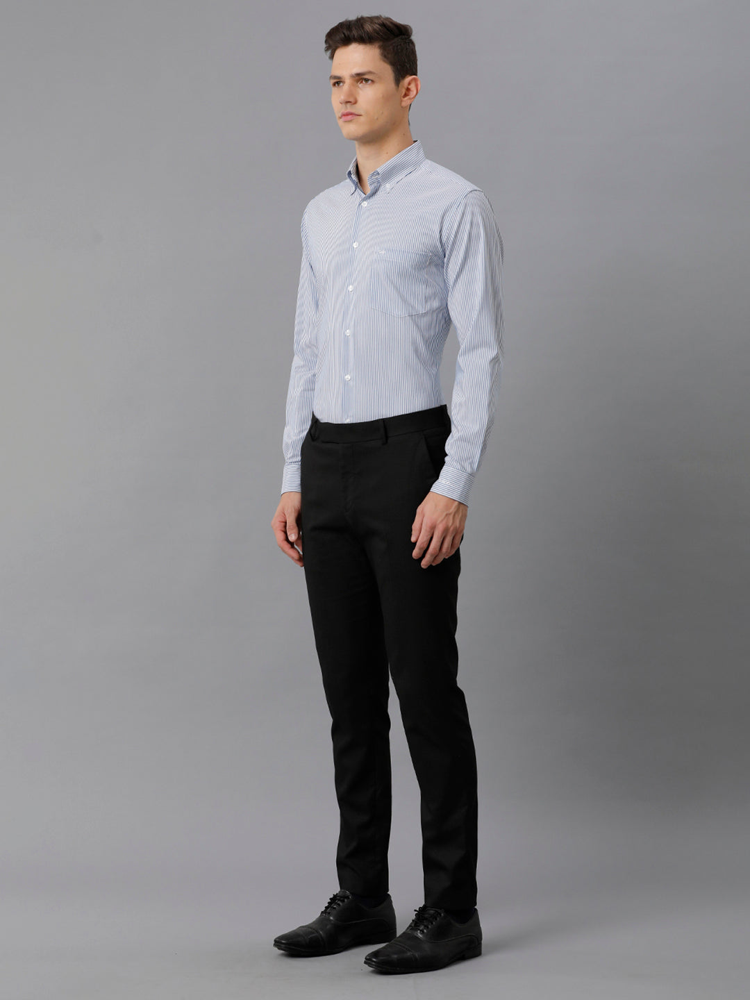Aldeno Mens Slim Fit Stripe Blue/White Casual Cotton Blend Stretch Shirt (TURI)
