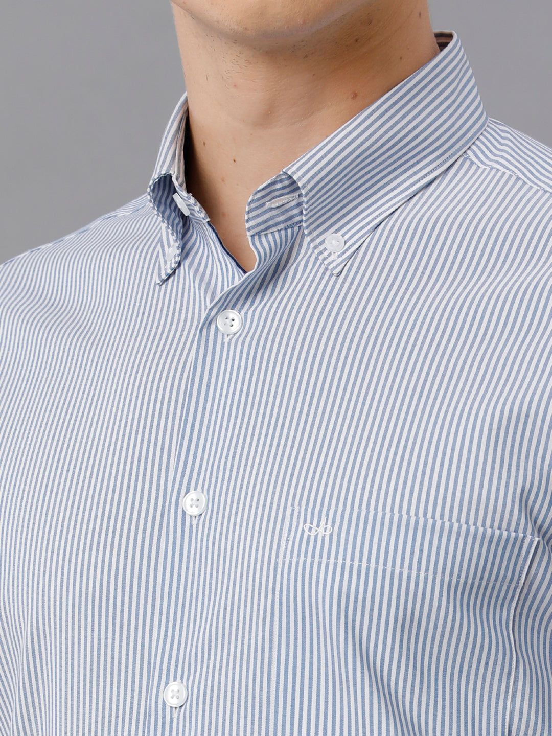 Aldeno Mens Slim Fit Stripe Blue/White Casual Cotton Blend Stretch Shirt (TURI)