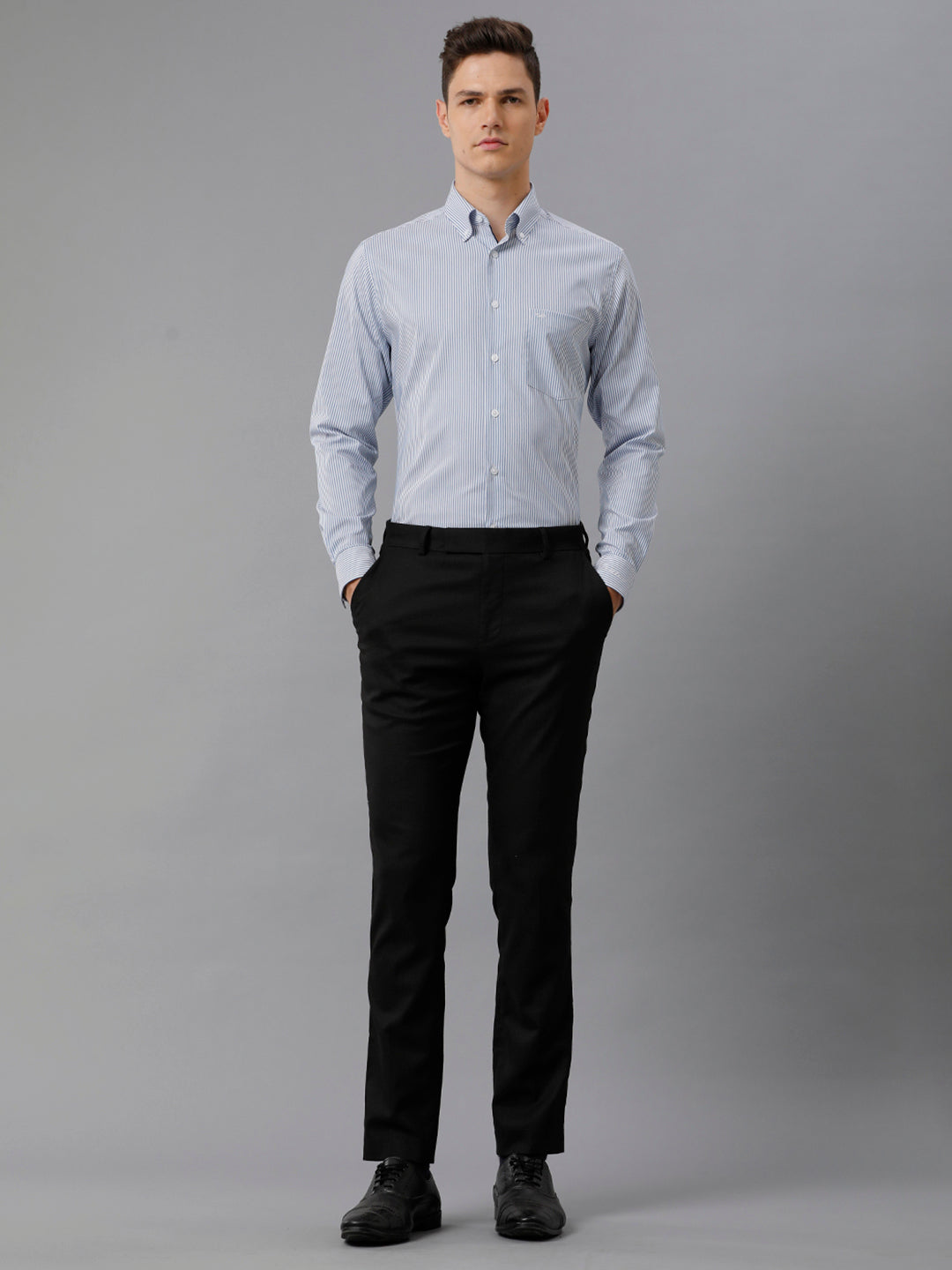 Aldeno Mens Slim Fit Stripe Blue/White Casual Cotton Blend Stretch Shirt (TURI)