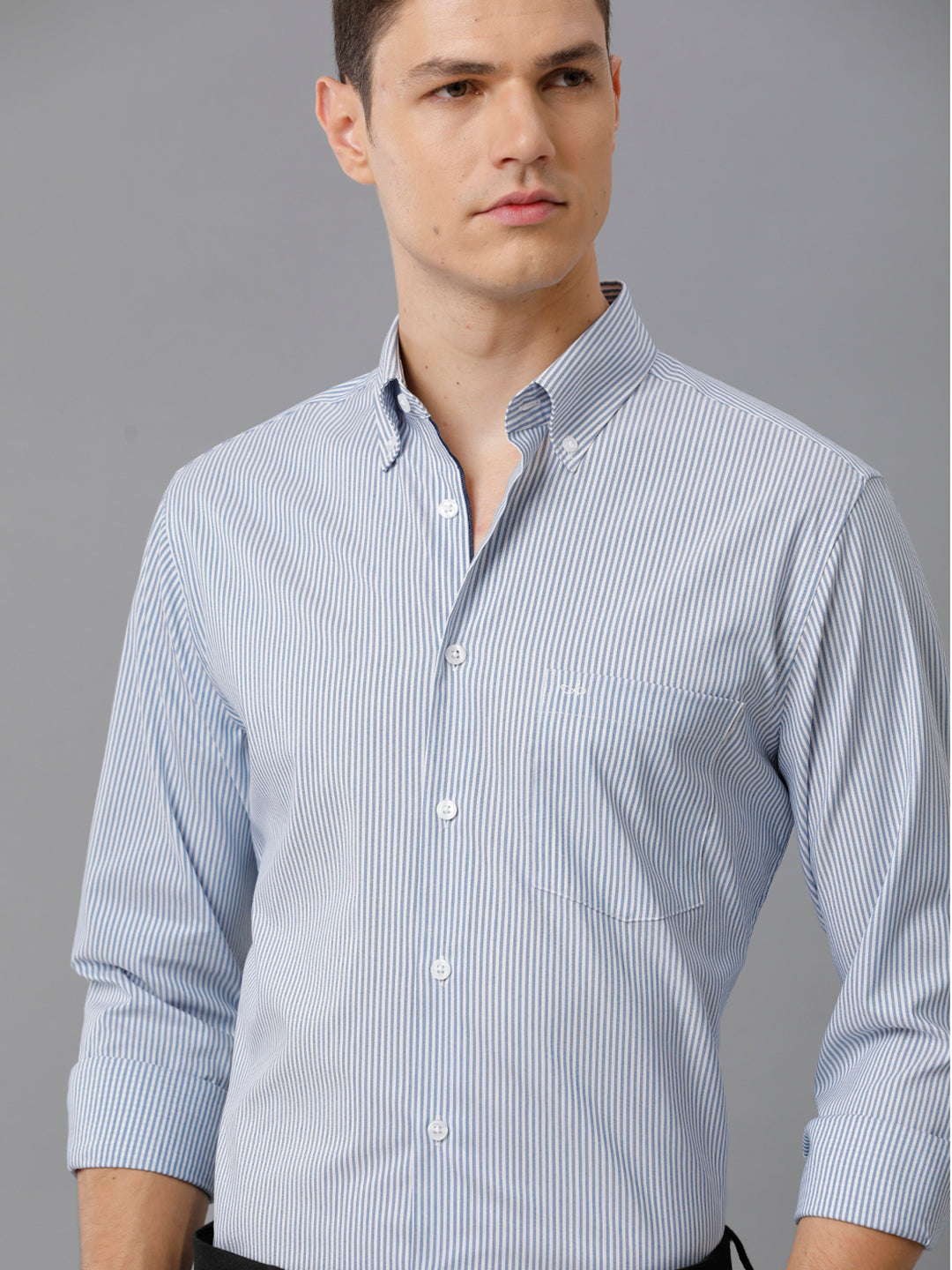 Aldeno Mens Slim Fit Stripe Blue/White Casual Cotton Blend Stretch Shirt (TURI)