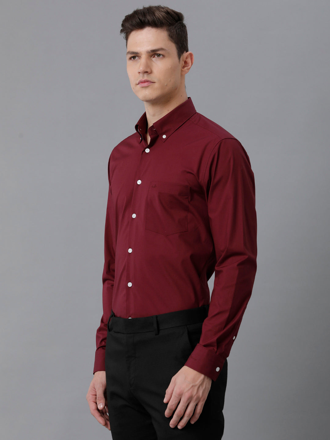 Aldeno Mens Slim Fit Wine Red Solid Formal Cotton Stretch Shirt (MONMUR)