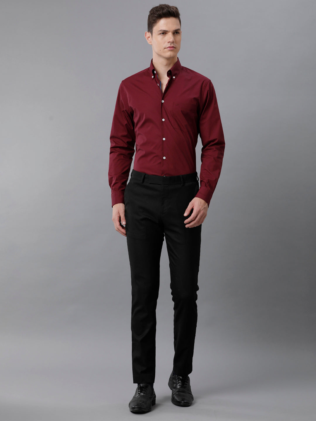 Aldeno Mens Slim Fit Wine Red Solid Formal Cotton Stretch Shirt (MONMUR)