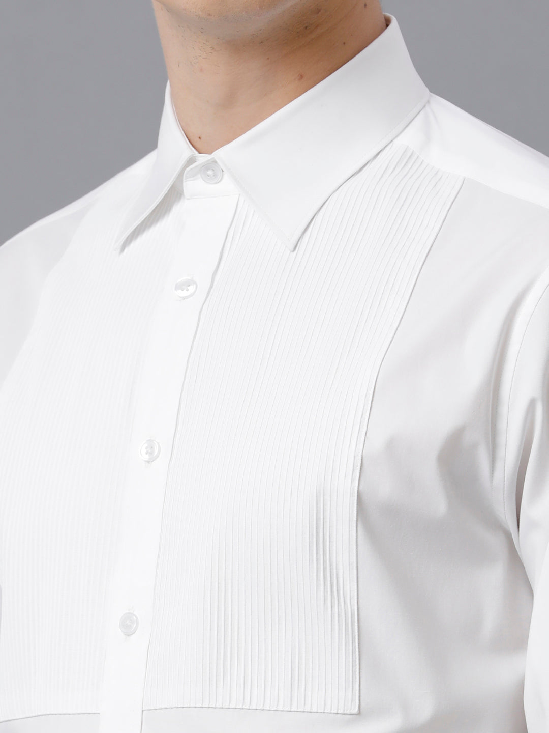 Aldeno Mens Regular Fit White Formal Cotton Stretch Bib Shirt (CASP)