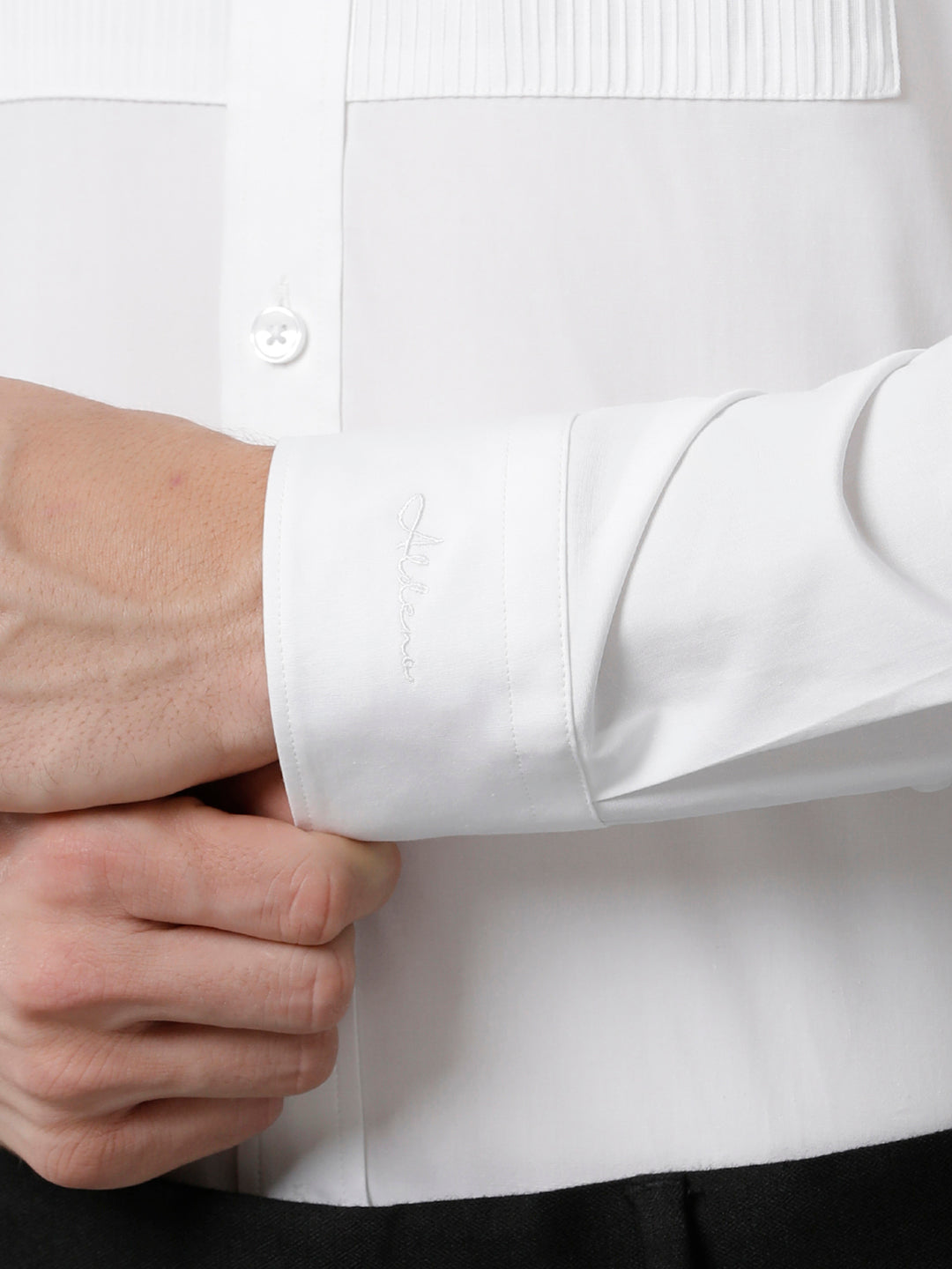 Aldeno Mens Regular Fit White Formal Cotton Stretch Bib Shirt (CASP)