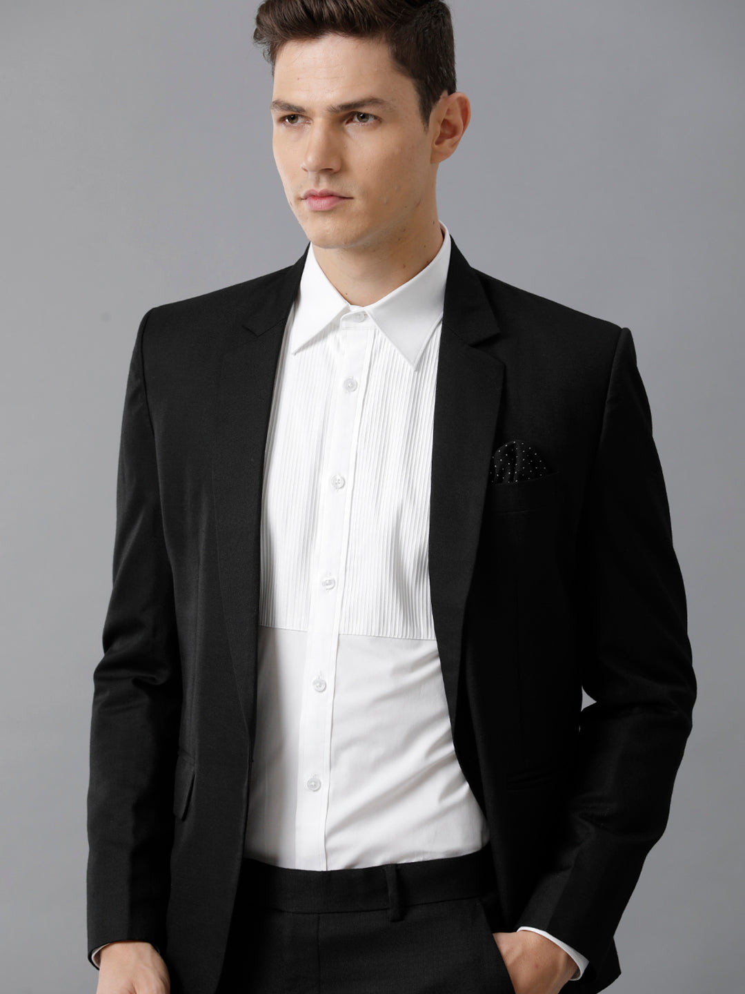 Aldeno Mens Regular Fit White Formal Cotton Stretch Bib Shirt (CASP)