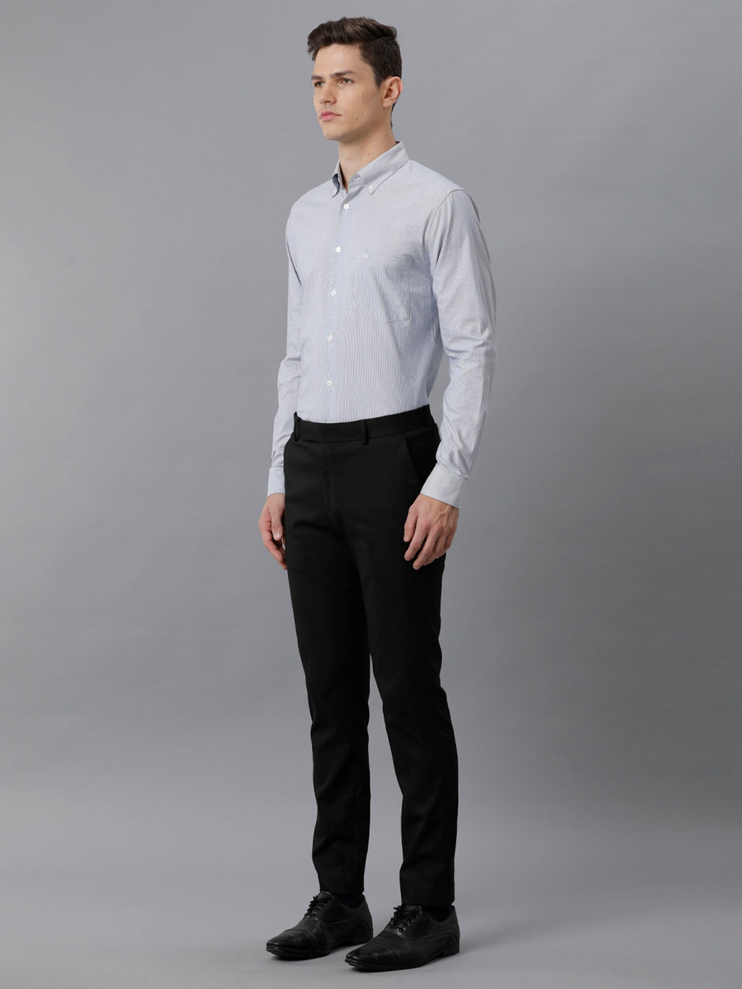Aldeno Mens Slim Fit Vertical Stripes Blue Formal Cotton Shirt (CATIN)