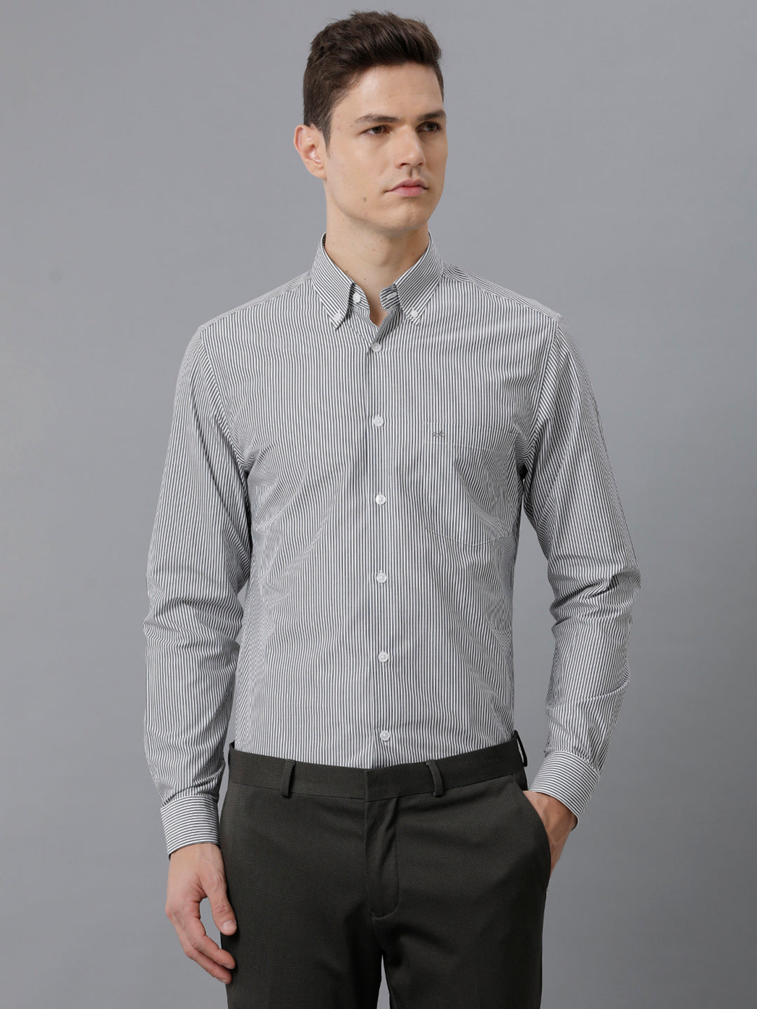Aldeno Men Stipes Formal Grey Shirt (CLINT)