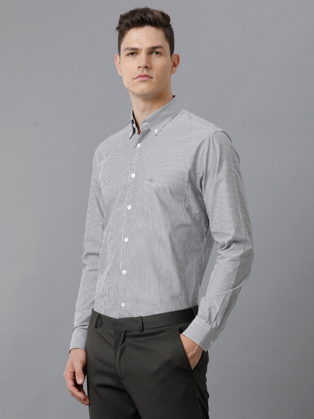 Aldeno Men Stipes Formal Grey Shirt (CLINT)