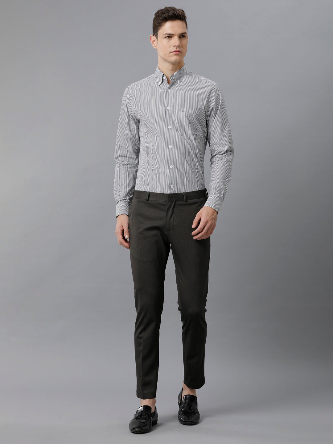 Aldeno Men Stipes Formal Grey Shirt (CLINT)