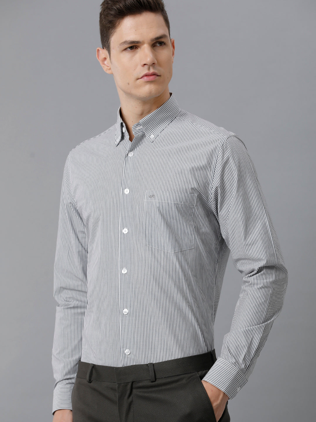Aldeno Men Stipes Formal Grey Shirt (CLINT)