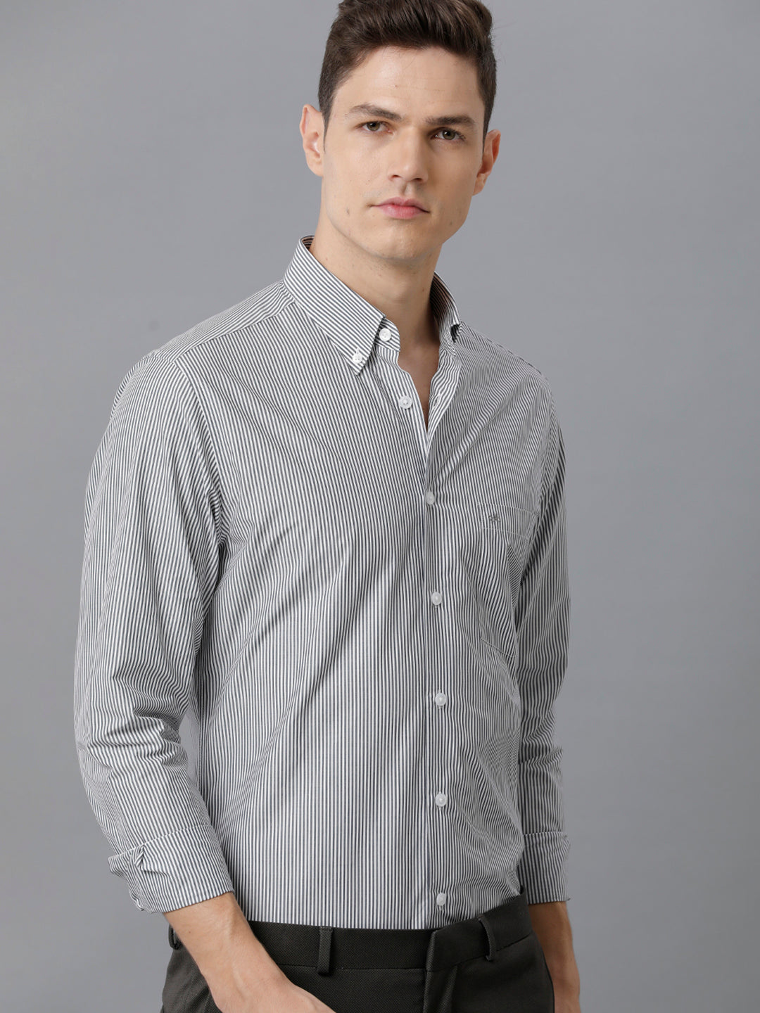Aldeno Men Stipes Formal Grey Shirt (CLINT)