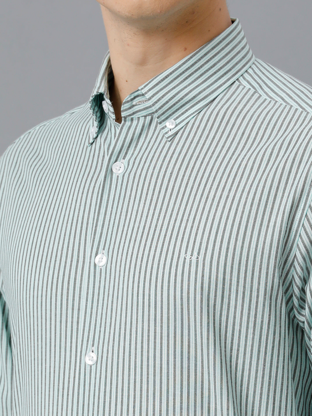 Aldeno Mens Regular Fit Light Green/Dark Green Stripe Casual Cotton Stretch Shirt (ELIO)
