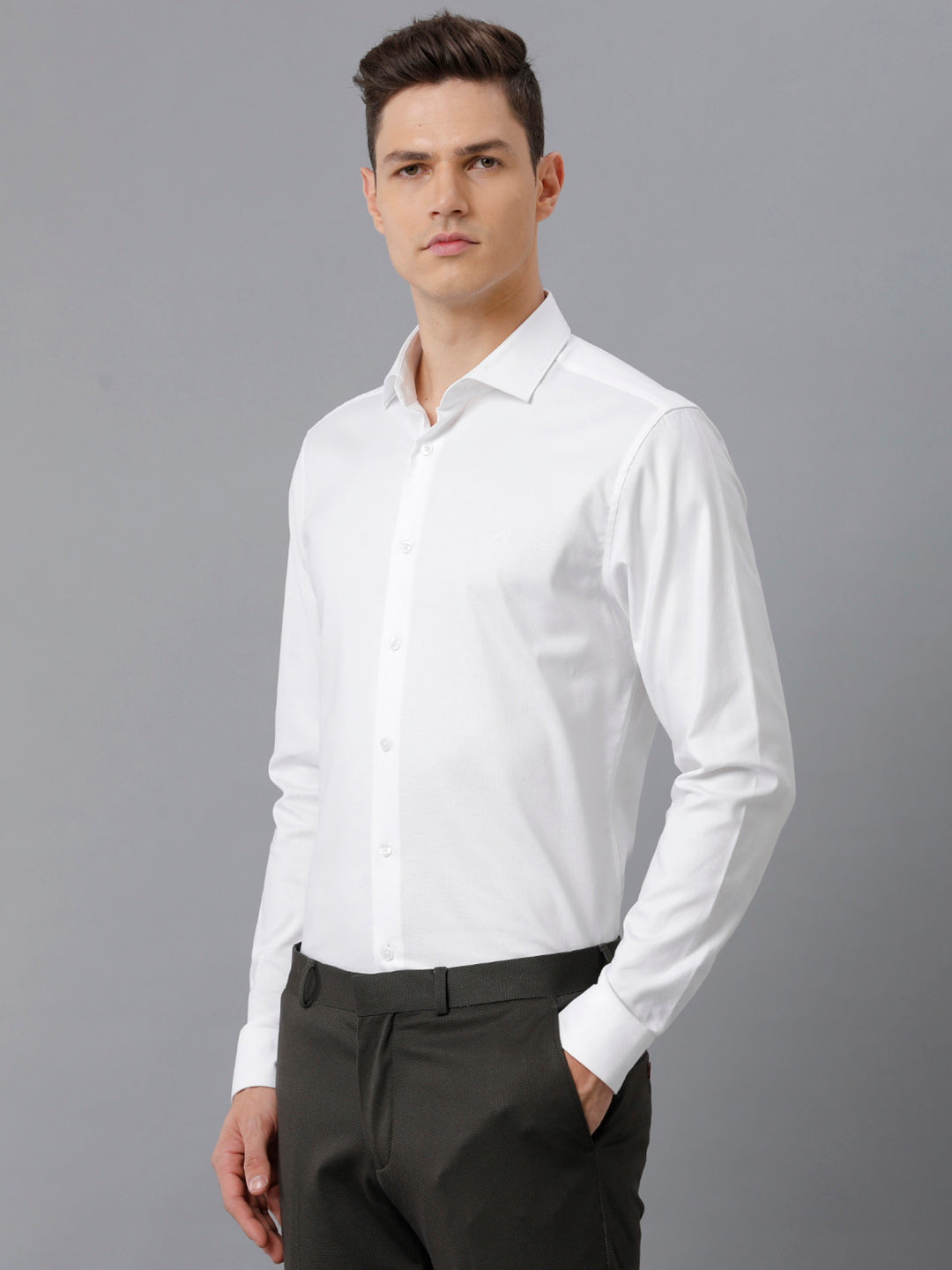 Aldeno Mens Slim Fit Solid White Formal Cotton Shirt (COOP)