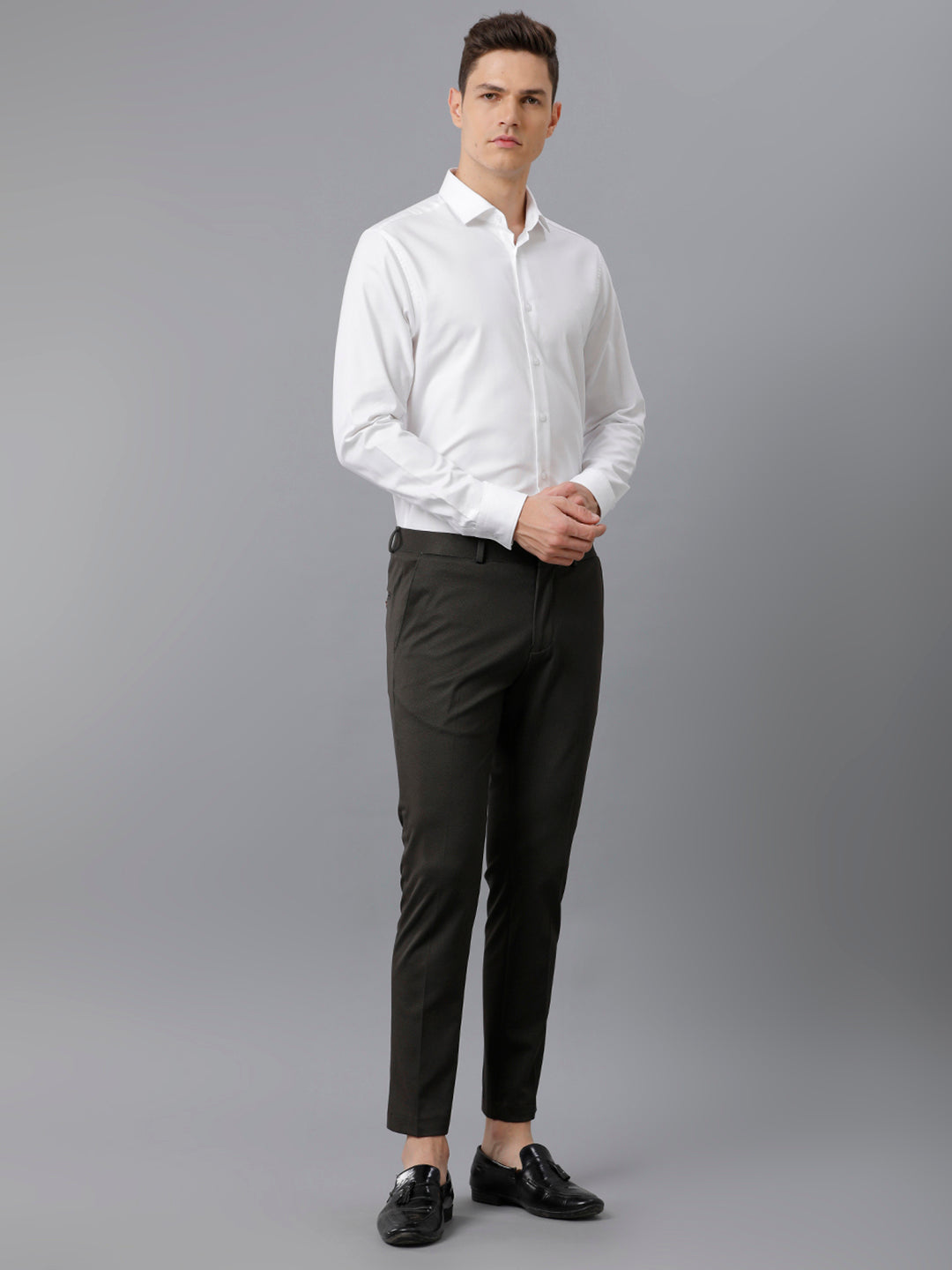 Aldeno Mens Slim Fit Solid White Formal Cotton Shirt (COOP)