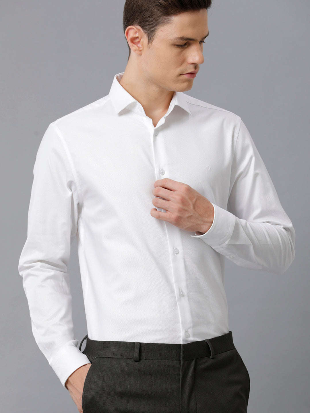 Aldeno Mens Slim Fit Solid White Formal Cotton Shirt (COOP)