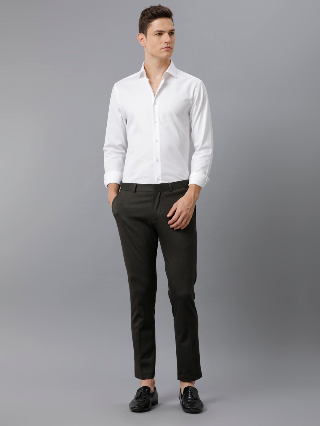 Aldeno Mens Slim Fit Solid White Formal Cotton Shirt (COOP)