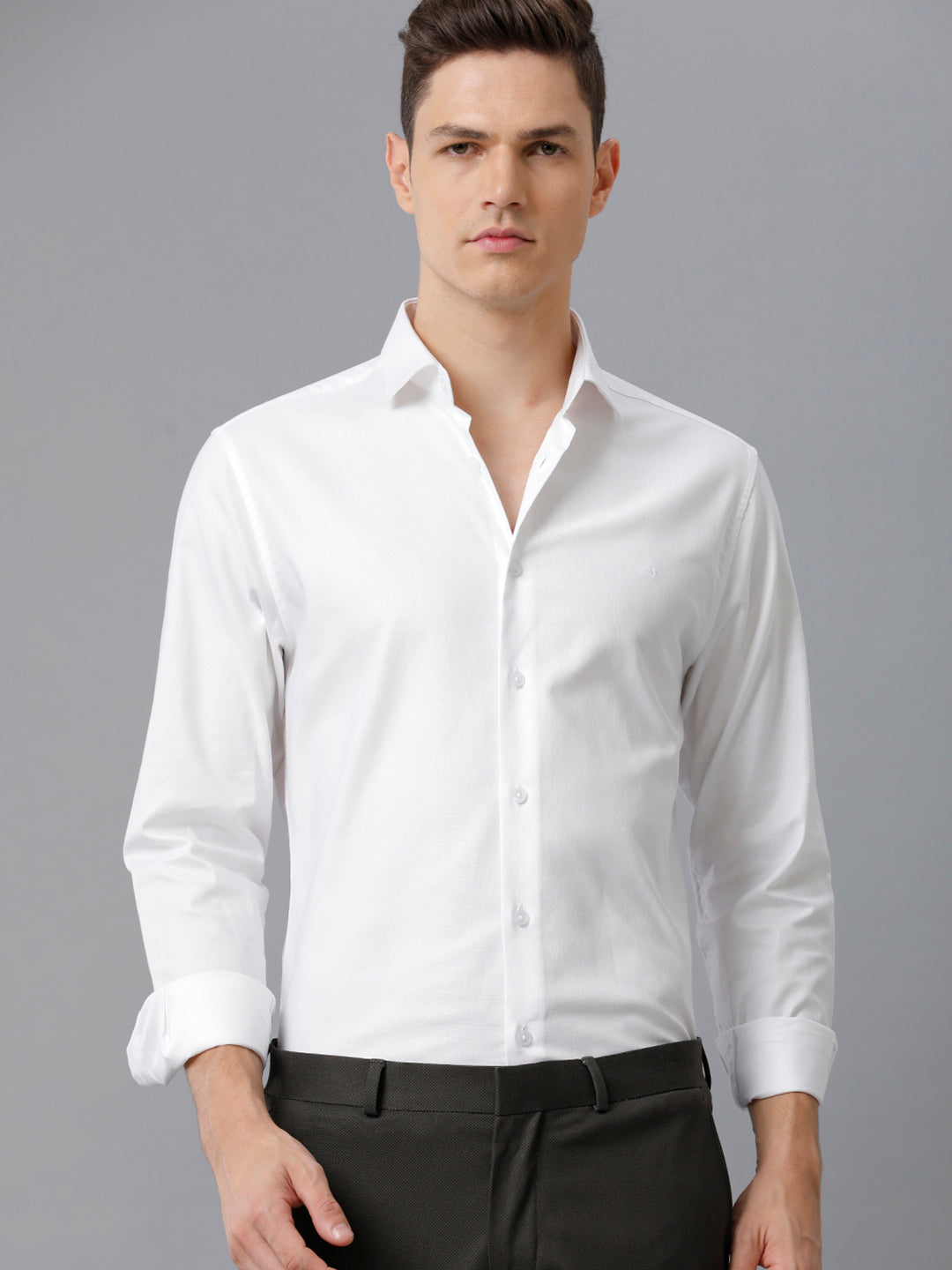 Aldeno Mens Slim Fit Solid White Formal Cotton Shirt (COOP)