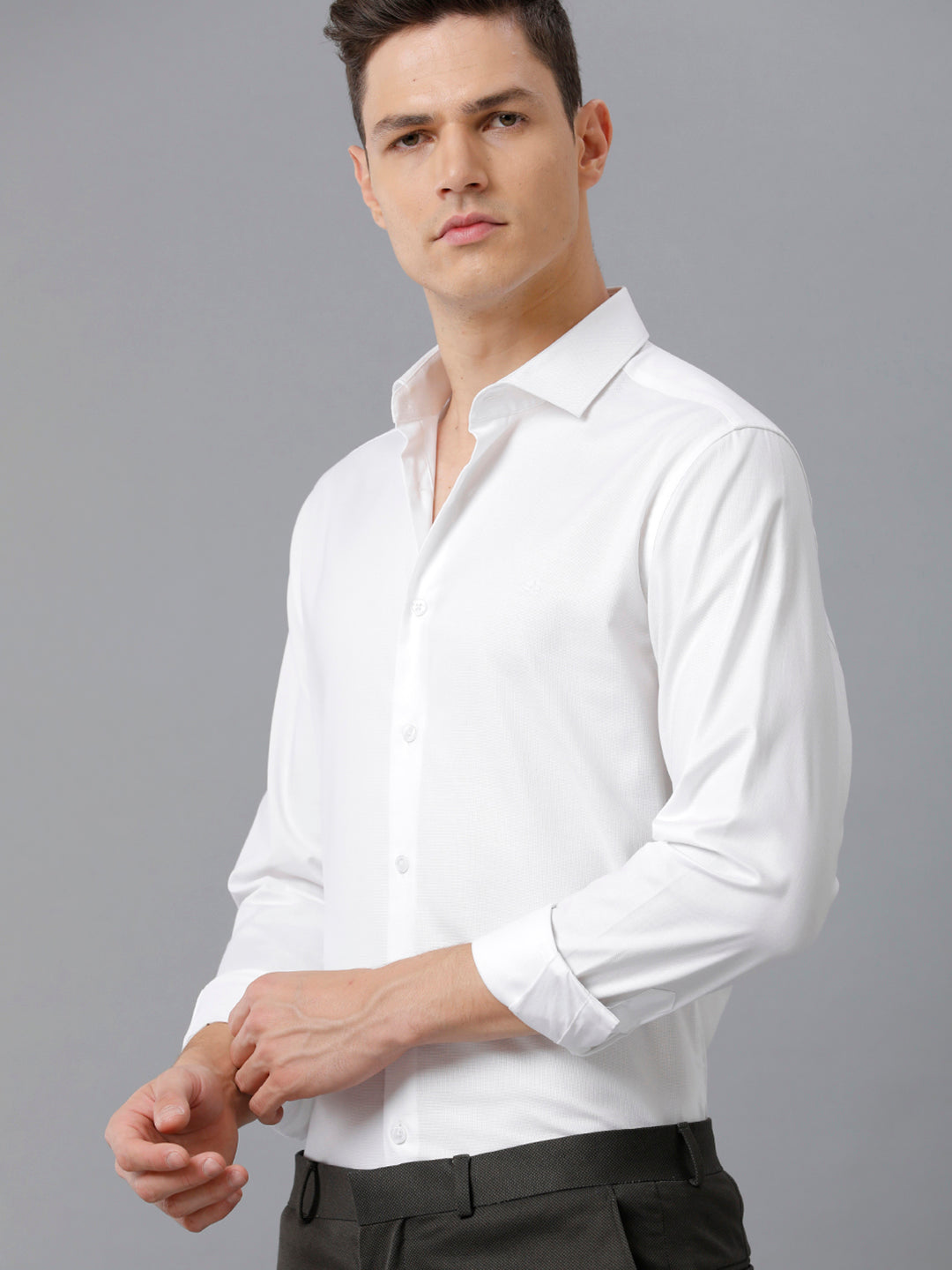 Aldeno Mens Slim Fit Solid White Formal Cotton Shirt (COOP)