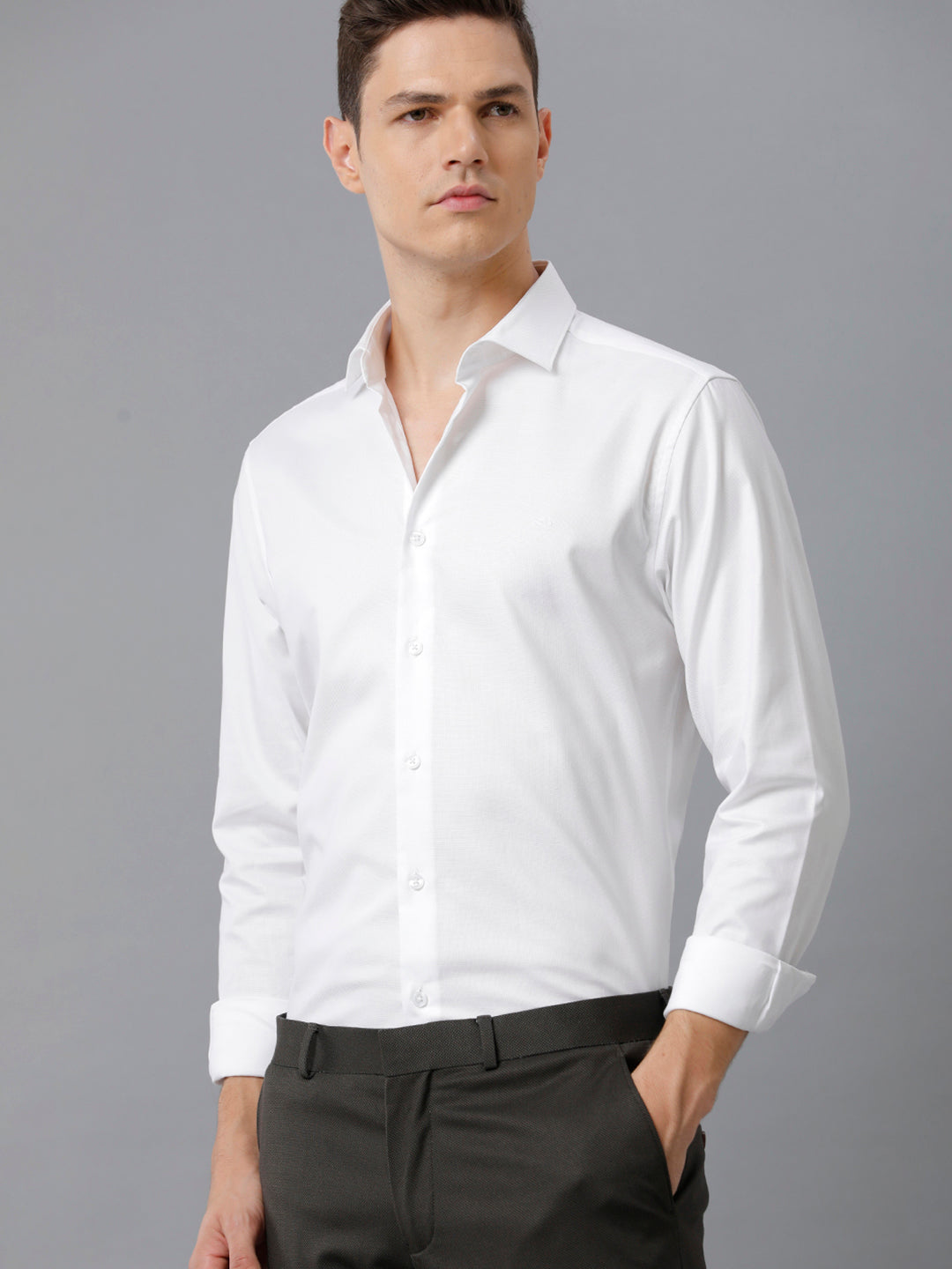 Aldeno Mens Slim Fit Solid White Formal Cotton Shirt (COOP)