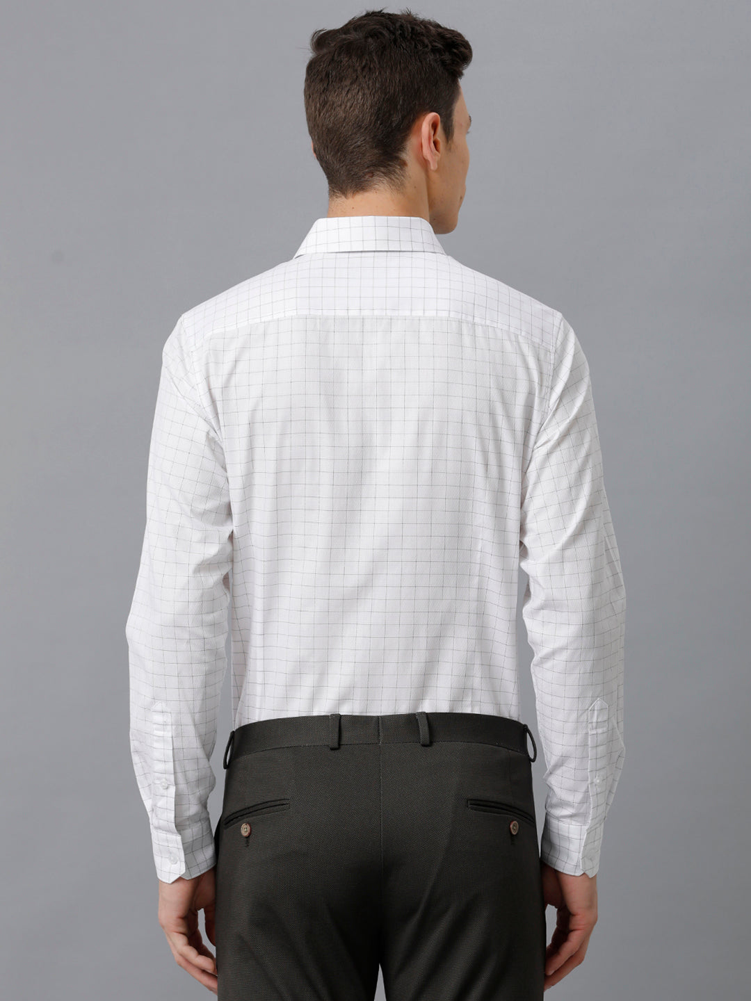 Aldeno Mens Slim Fit White/Olive Green Check Formal Cotton Shirt (FOCEK)
