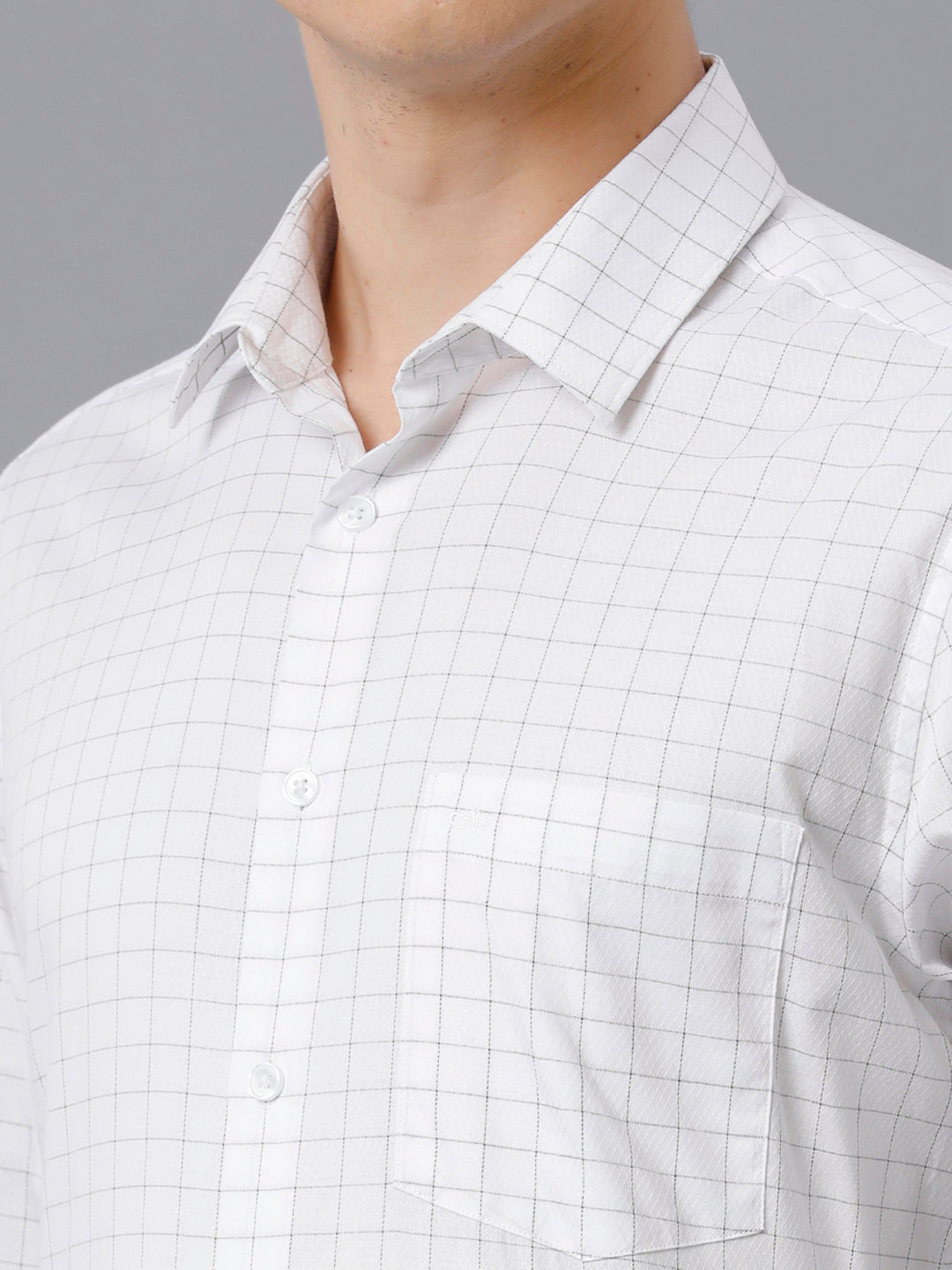 Aldeno Mens Slim Fit White/Olive Green Check Formal Cotton Shirt (FOCEK)