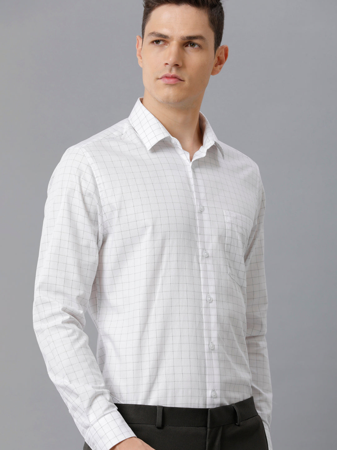 Aldeno Mens Slim Fit White/Olive Green Check Formal Cotton Shirt (FOCEK)