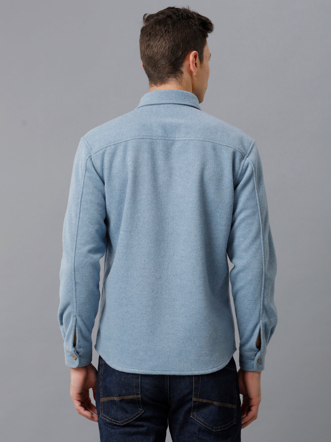 Aldeno Mens Regular Fit Solid Blue Casual Viscose Flannel Shacket (FINCH)