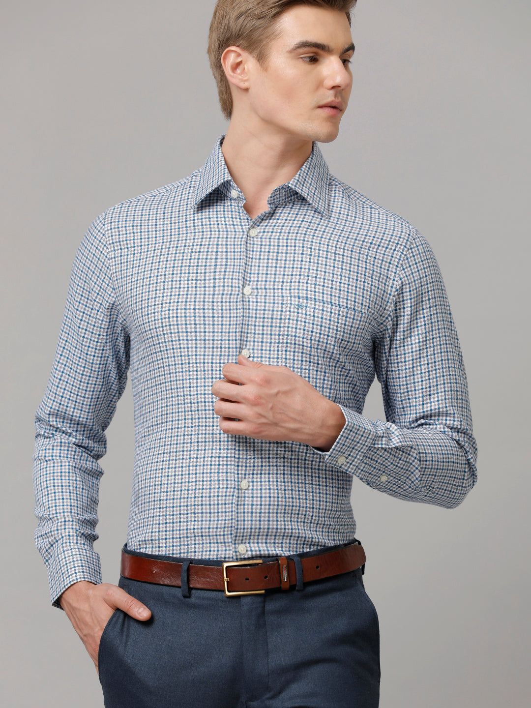 Aldeno Men Checkered Formal Blue Shirt (CARIO)
