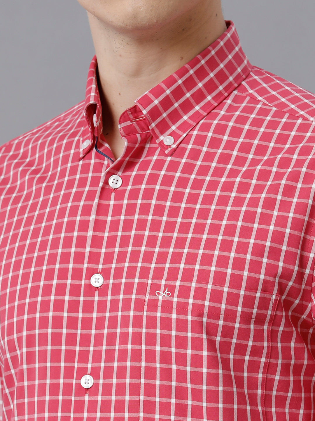 Aldeno Mens Slim Fit Check Pink/White Casual Cotton Shirt (CLARA)