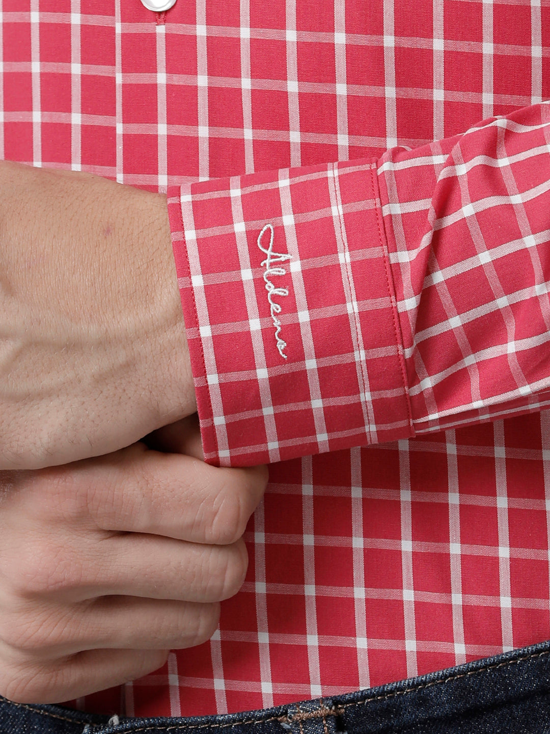 Aldeno Mens Slim Fit Check Pink/White Casual Cotton Shirt (CLARA)