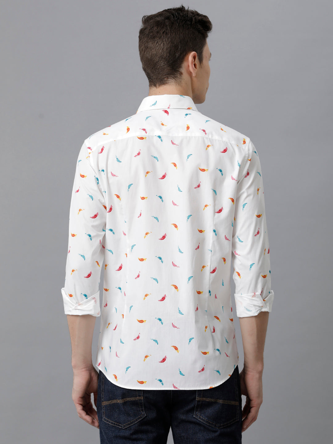 Aldeno Mens Slim Fit Multi Color Feather AOP Casual Cotton Shirt (PIWOT)