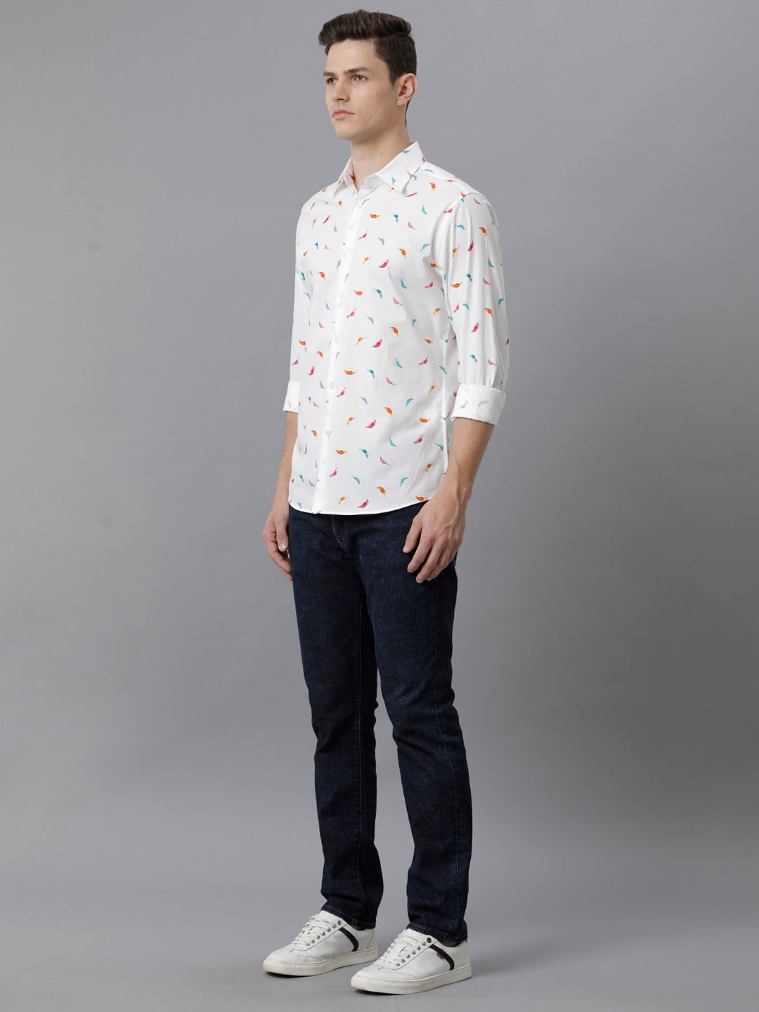 Aldeno Mens Slim Fit Multi Color Feather AOP Casual Cotton Shirt (PIWOT)