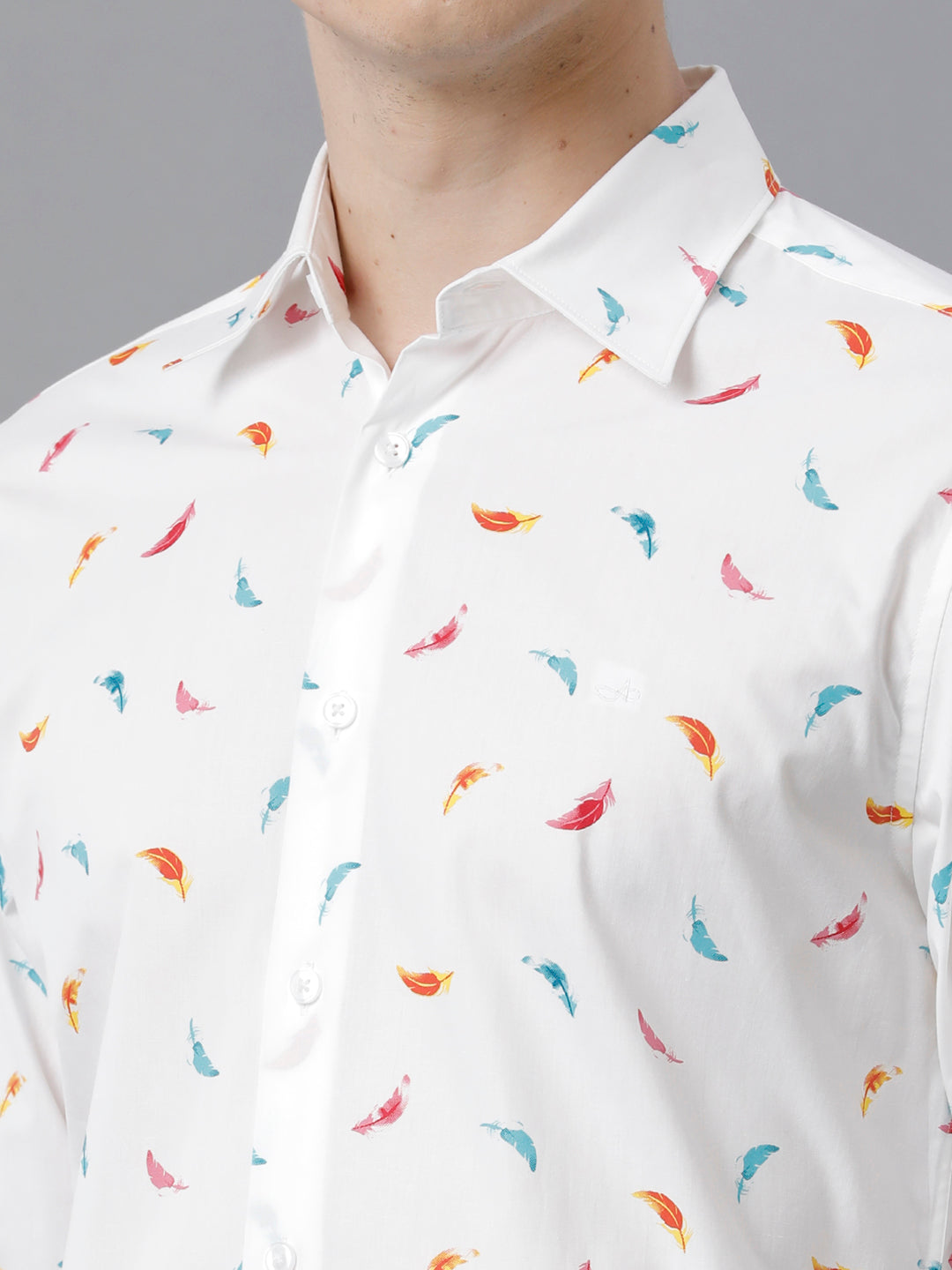 Aldeno Mens Slim Fit Multi Color Feather AOP Casual Cotton Shirt (PIWOT)