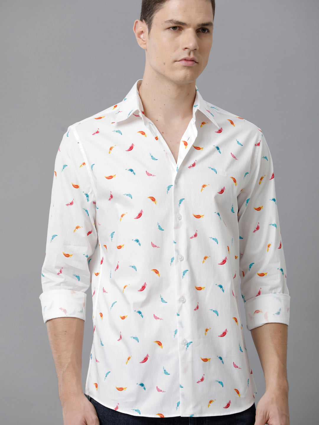 Aldeno Mens Slim Fit Multi Color Feather AOP Casual Cotton Shirt (PIWOT)