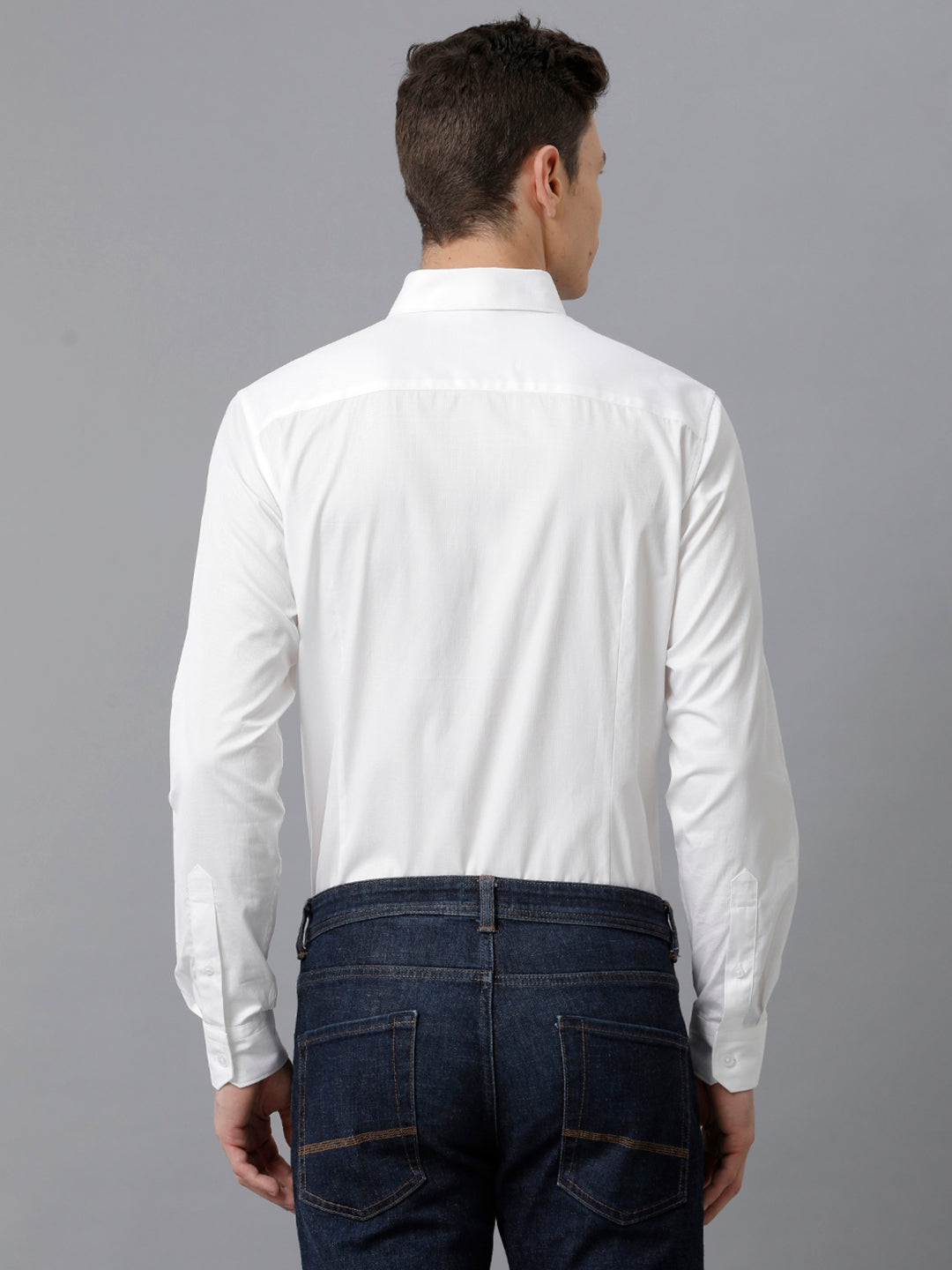 Aldeno Mens Slim Fit Solid White Formal Cotton Shirt (COHEN)