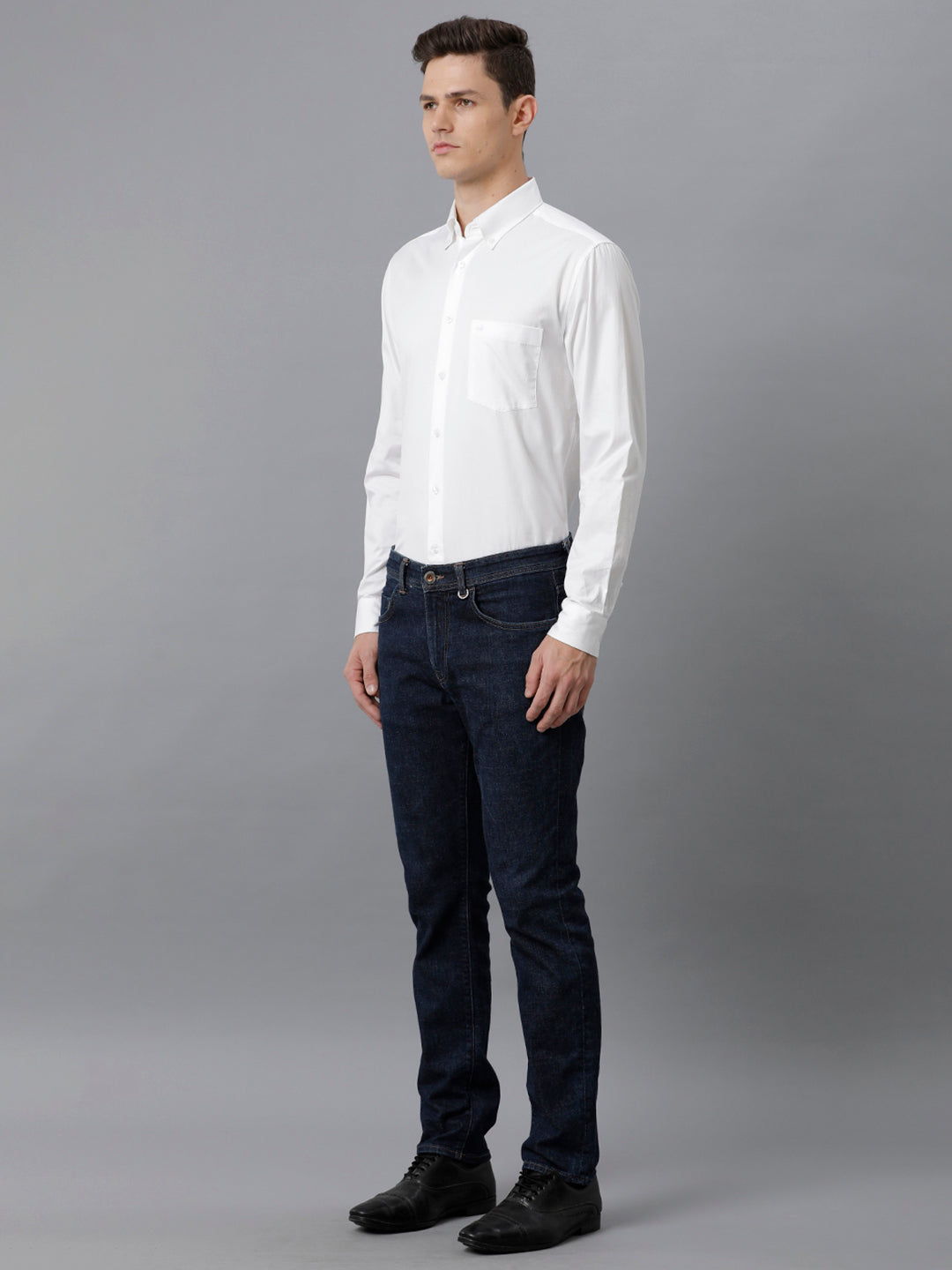 Aldeno Mens Slim Fit Solid White Formal Cotton Shirt (COHEN)