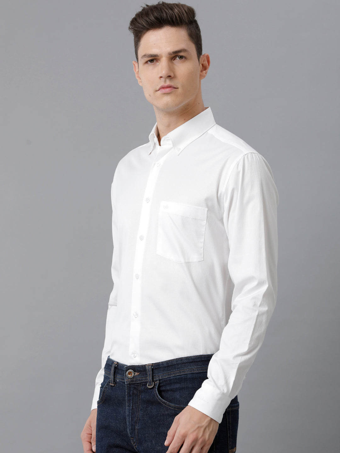 Aldeno Mens Slim Fit Solid White Formal Cotton Shirt (COHEN)