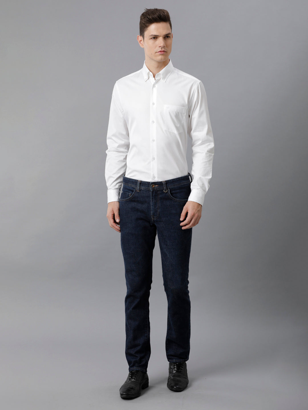 Aldeno Mens Slim Fit Solid White Formal Cotton Shirt (COHEN)