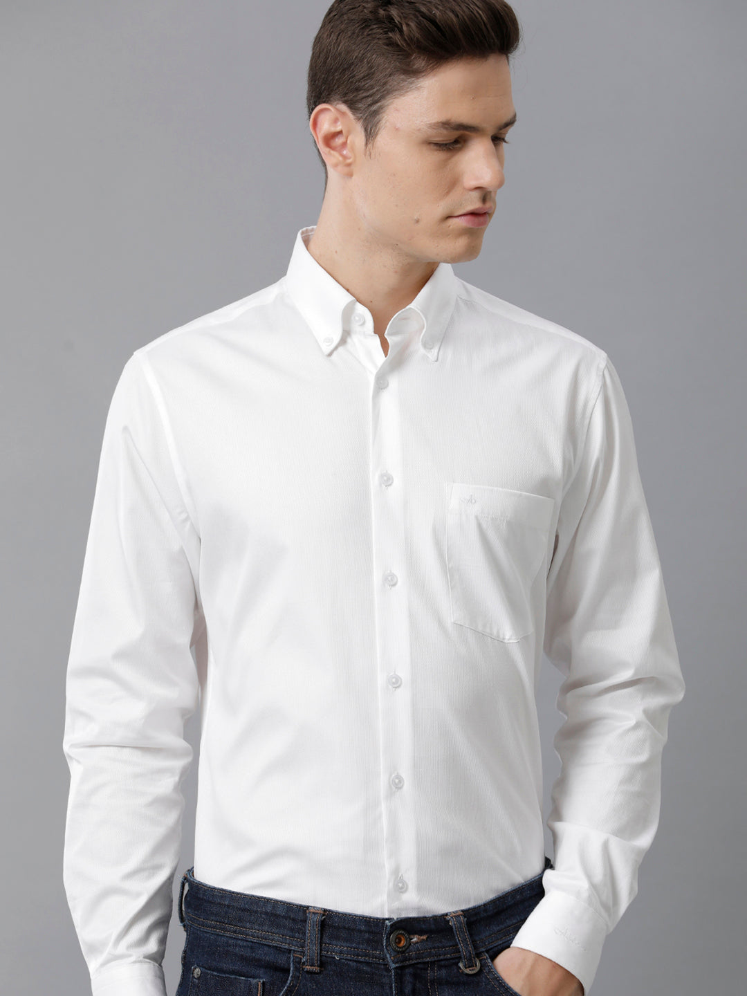 Aldeno Mens Slim Fit Solid White Formal Cotton Shirt (COHEN)