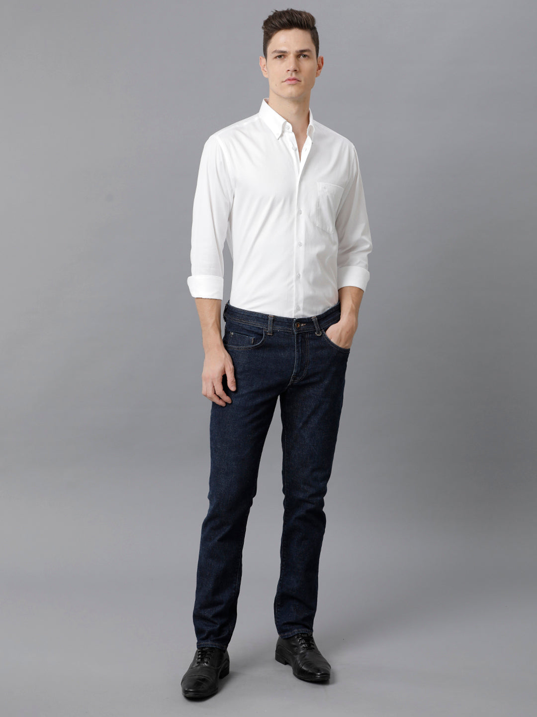 Aldeno Mens Slim Fit Solid White Formal Cotton Shirt (COHEN)