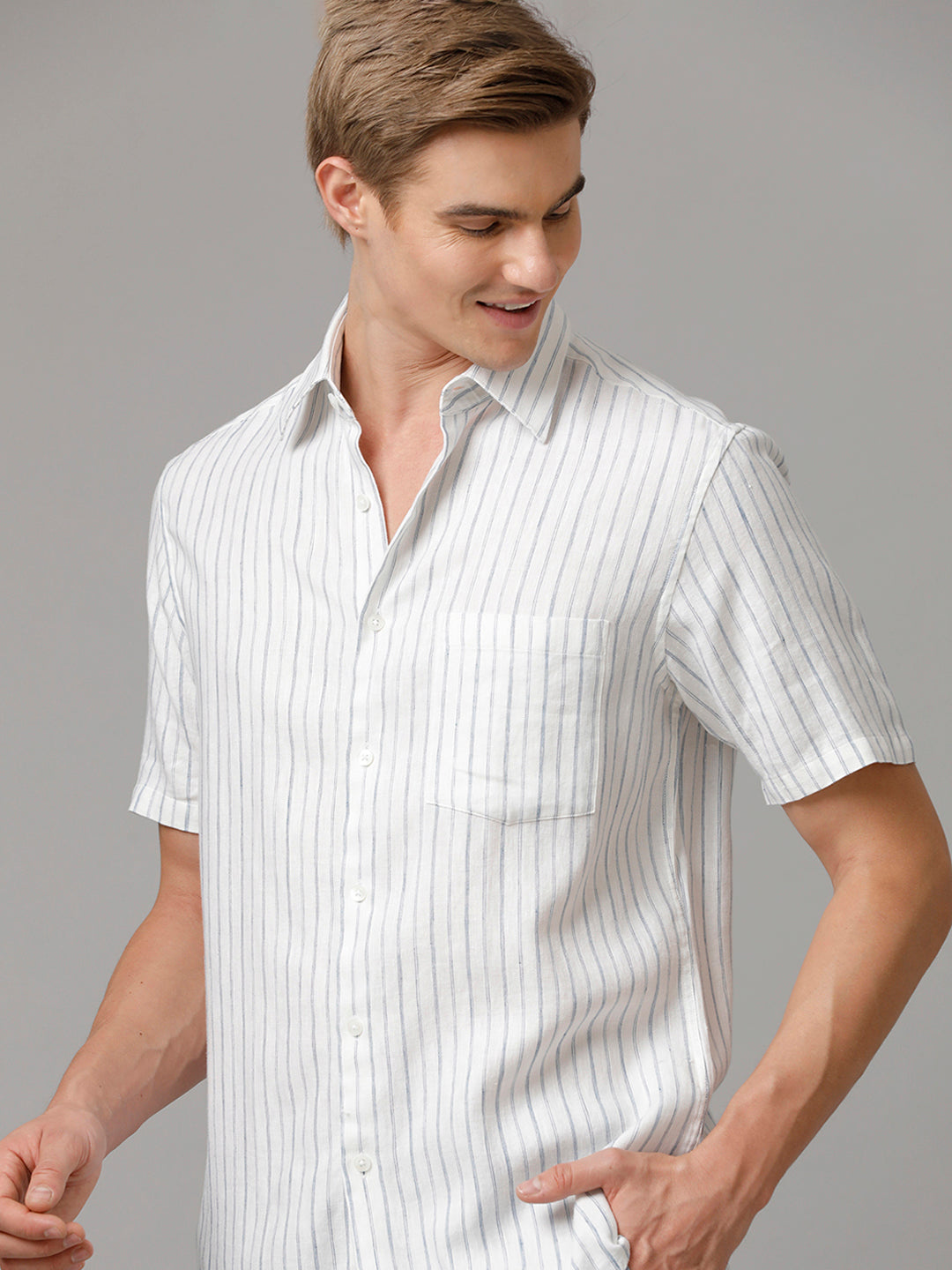 Aldeno Men Stripes Casual White Shirt (LAINE)