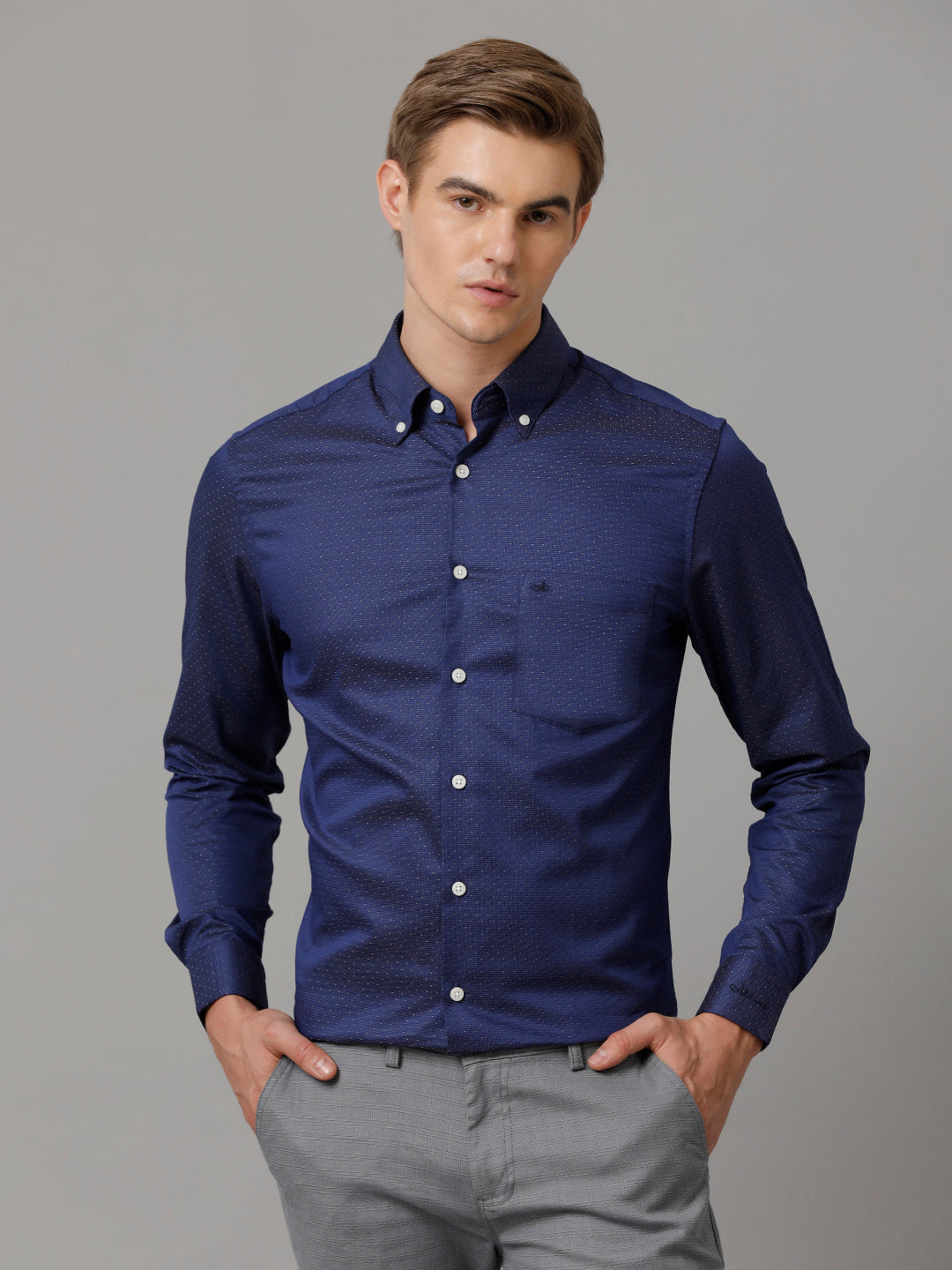 Aldeno Men Solid Formal Navy Blue Shirt (CADER)