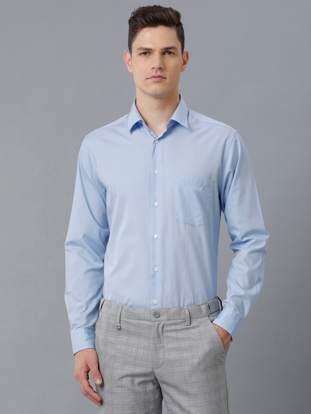 Aldeno Mens Regular Fit Solid Blue Formal Cotton Shirt (CYRIS)